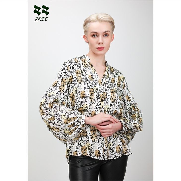 women's Balloon Long Sleeve Blouse Puff Sleeve Top
